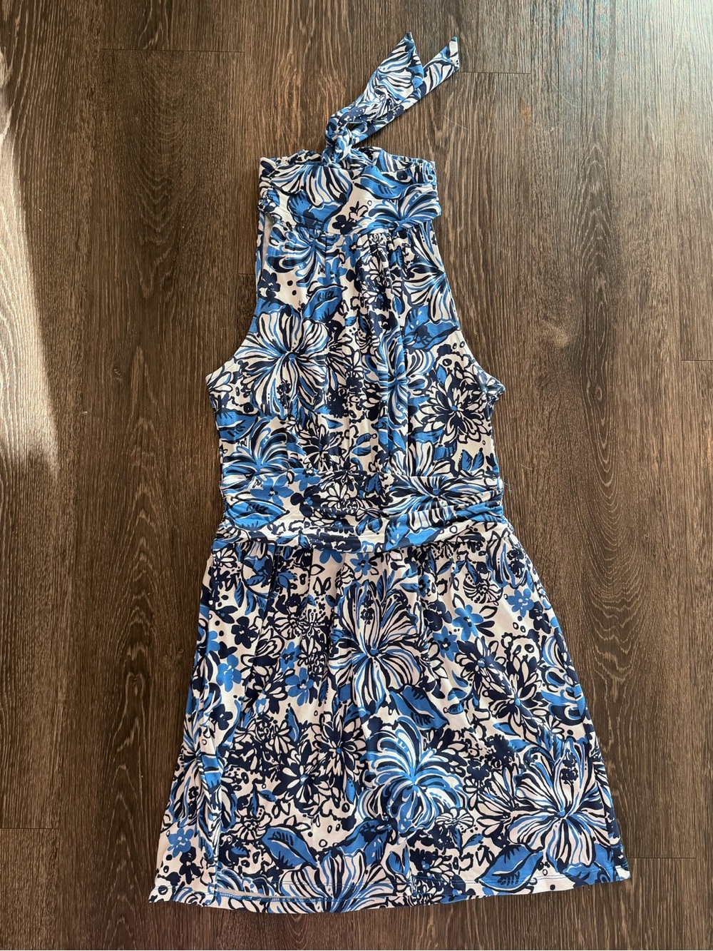 Lilly Pulitzer Blue Floral Halter Dress (built in shorts)